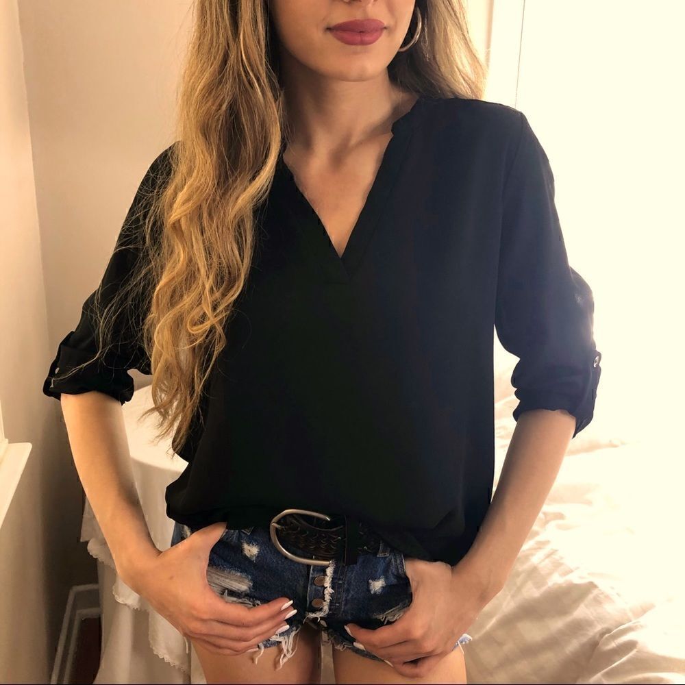Boho Chic Go To Black Cuffed Top